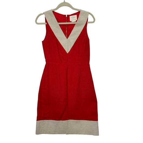 Kate Spade James Red Linen Colorblock V-Neck Sheath Dress Size 4 - Picture 2 of 6